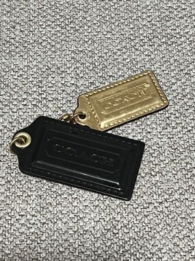 Coach Black and Gold Double Leather Key Tags Poppy Bag Charm